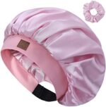 Hat Hut Satin Silk Bonnet for Curly Hair Sleep Cap for Women Sleeping Adjustable Hair Bonnet with Pattern Double Layer