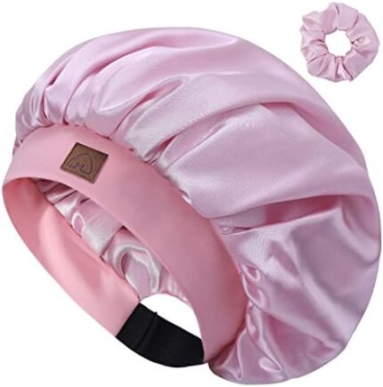 Hat Hut Satin Silk Bonnet for Curly Hair Sleep Cap for Women Sleeping Adjustable Hair Bonnet with Pattern Double Layer