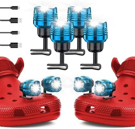 Headlights for Croc - 4pcs LED Croc Lights for Shoes Croc Charm Accessories, IP68 Waterproof for Adults and Kids - Hiking, Walking Dog and Camping Gear Essentials Blue