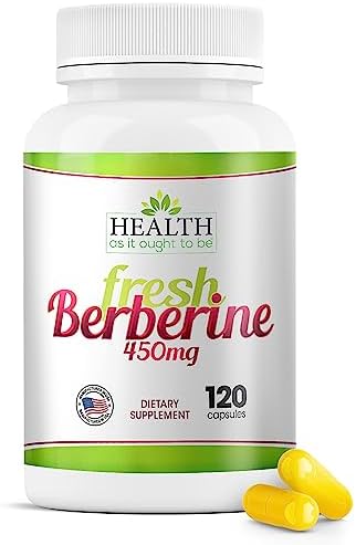 Health As It Ought To Be Fresh Berberine 450mg - 120 Capsules. Contains Only Berberine - No Preservatives. Made in Small Batches so Freshness is Guaranteed. Used by Integrative Medicine Physicians