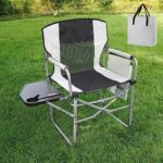 Heavy Duty Folding Camping Chair, Foldable Directors Chair Folding Camp Chairs with Hard Arm for Adults Outdoor, Portable Oversized Lawn Chairs for Outside for Camp Sports Grey