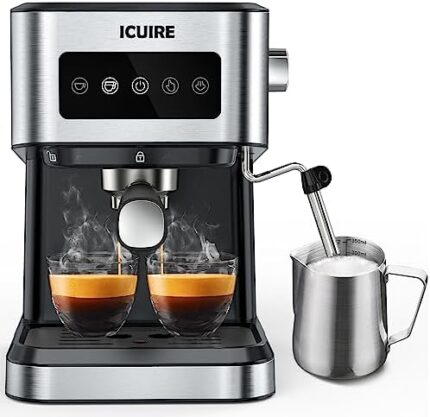 ICUIRE 20Bar Espresso Machine with Milk Frothing Pitcher, 1.5L Removable Water Tank, Semi-Automatic Coffee Machine with Steam Wand for Espresso, Latte, and Cappuccino, 1050W