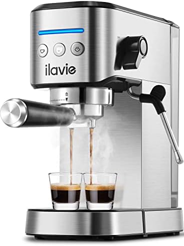 ILAVIE Espresso Machines with Steamer, 20 Bar Pump Espresso and Cappuccino latte Maker, Espresso Machine Easy to Use for Home Barista, Stainless Steel, 1350W