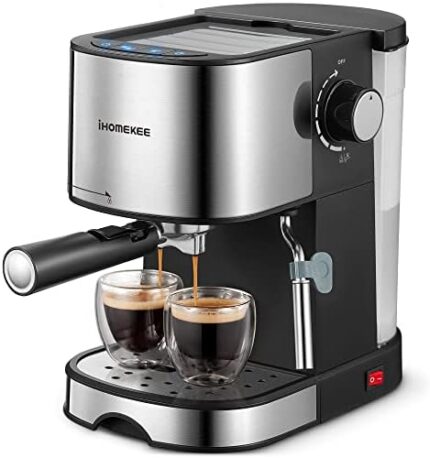 Ihomekee Espresso Machine 15 Bar Pump Pressure, Espresso and Cappuccino Coffee Maker with Milk Frother/Steam Wand for Latte, Mocha, Cappuccino, Silver - CM6826T