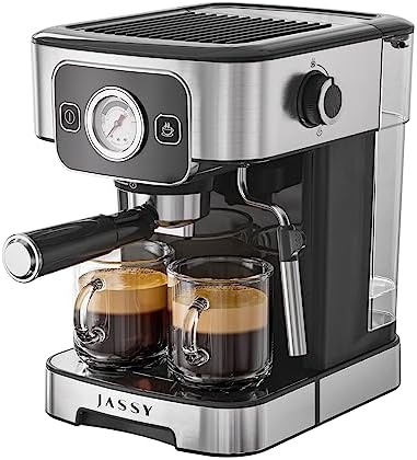 JASSY Espresso Coffee Machine 20 Bar Cappuccino Maker with Milk Frother & Temperature Dial for Barista Brewing for Espresso/Cappuccino/Latte/1200W