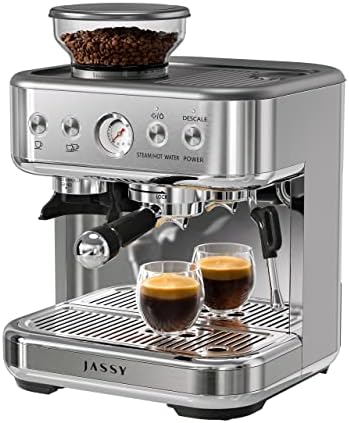 JASSY Espresso Machine 20 Bar CappuccinoCoffee Maker High Pressure Pump with Barista Coffee Grinder/Milk Frother for Espresso/Cappuccino/Latte,1350W