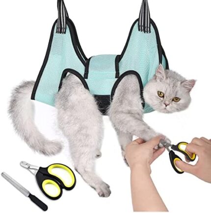 JDMYCYCQXF 2023 Cat Grooming Hammock Harness, Cat Holder for Grooming with Cat Nail Clippers/Trimmer,Nail File (Size:XS)