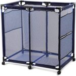 JEFEE Pool Storage Bins Rolling Pool Safety Storage Cart Pool Noodles Organizer with Nylon Mesh for Pool Floats, Balls, Poll Toy Storage, Large Capacity Storage Bins 37.2" L 24.8" W 35.4" H Blue
