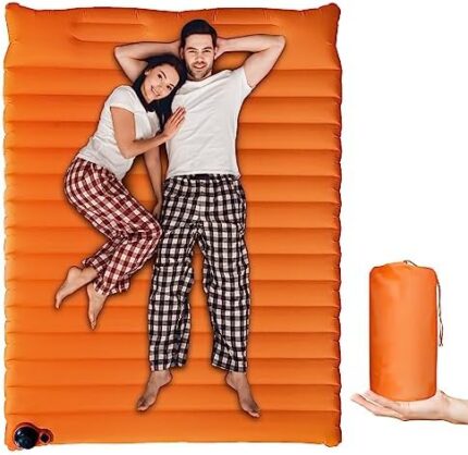 JOSEN Sleeping Pad for Camping, Ultralight Inflatable Sleeping Pad with Pillow Built-in Pump, Double Air Mattress for Backpacking, Hiking, Tent, Traveling 78" x 55", Orange