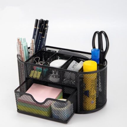 JaBrand Desk Accessories and Workspace Organizers, Pen Organizer for Desk Mesh Office Organization Box with Drawer Stationery Holder Classroom School and Office Supplies