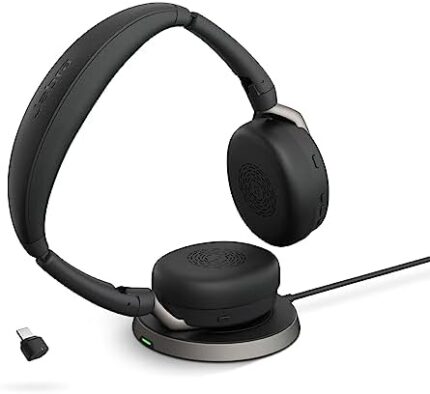 Jabra Evolve2 65 Flex Stereo Headset with Bluetooth, Wireless Charging Pad - Noise-Cancelling ClearVoice Technology & Hybrid Active Noise Cancellation - Certified for Microsoft Teams - Black