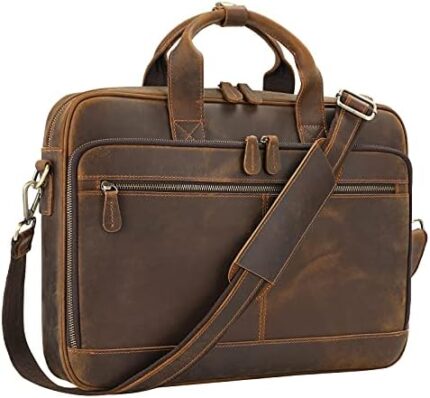 Jack&Chris Leather Briefcase for Men,Business Travel Laptop Messenger Bags