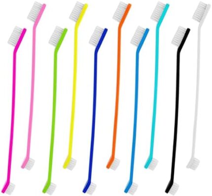 KALIONE 10 Pieces Dog Tooth Brushing Kit, Dual-Head Pet Toothbrush, Multi-Color Cat Toothbrush, Portable Toothbrush for Dogs, Soft Tooth Brushing Kit for Dog Cat Pet Teeth Cleaning and Dental Care