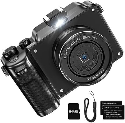 KOMERY 4K Digital Camera for Photography,48MP Vlogging Camera for YouTube,Multi-Filters Point and Shoot Camera,WiFi Travel Camera with Auto Focus,18X Zoom,64G TF Cards,2 Batteries for Beginners-Black