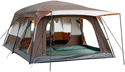 KTT Extra Large Tent 12 Person(Style-B),Family Cabin Tents,2 Rooms,Straight Wall,3 Doors and 3 Windows with Mesh,Waterproof,Double Layer,Big Tent for Outdoor,Picnic,Camping,Family Gathering