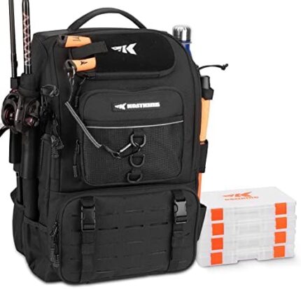 KastKing Karryall Fishing Tackle Backpack with Rod Holders 4 Tackle Boxes,40L Large Storage Water-resistant Fishing Bag Store Fishing Gear and Equipment for Fishing,Camping,Hiking,Outdoor Sport
