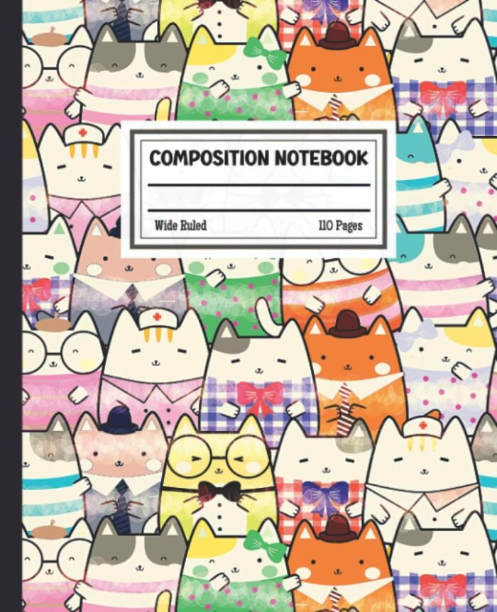 Kawaii Composition Notebook: Cute Kawaii Cats Lined Journal for School, Kids, Teens, and Students | Funny Colorful Cats | 110 Pages