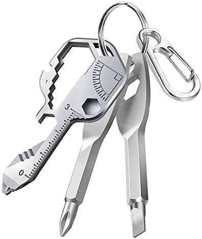 Key Multitool | 28- in-1 Key Shaped Pocket Tool,Keychain Multi Tool for Drill Drive, Screwdriver, File, Wrench, Ruler, Bottle Opener, Stripping, Tools for Men, Gift (Sliver)