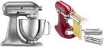 KitchenAid Artisan Series 5 Quart Tilt Head Stand Mixer with Pouring Shield KSM150PS, Contour Silver & KSMPRA Stand Mixer Attachment Pasta Roller & Cutter, 3-Piece Set, Stainless Steel