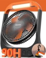 Koonie 8 inch 20000mAh Camping Fan with LED Lantern and Hook, 90hrs Rechargeable Battery USB Fan with 4 Speeds 350°Head Rotation, Desk Table Fan for Outdoor Tent Travel Picnic