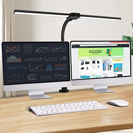 Ksunun Double Head LED Desk Lamp Modern Architect Desk Lamp for Monitor Studio Reading Home Office, 24W Brightest Workbench Lighting-5 Color Modes and 5 Dimmable Eye Protection