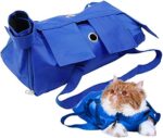 Kukaster Pet Cat’s Restraint Bag for Claw Care Nail Trimming Anti-Scratching Grooming Bag for Cats Medical Examination(Blue-m)