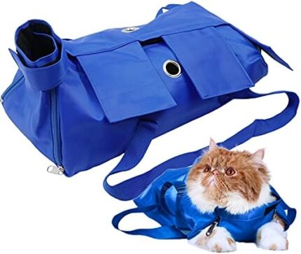 Kukaster Pet Cat’s Restraint Bag for Claw Care Nail Trimming Anti-Scratching Grooming Bag for Cats Medical Examination(Blue-m)