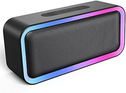 Kunodi Bluetooth Speaker, Bluetooth 5.0 Wireless Portable Speaker with 10W Stereo Sound, Party Speakers with Ambient RGB Light,18-Hour Playtime,IPX5 Waterproof Speakers for Outdoors, Travel（Black