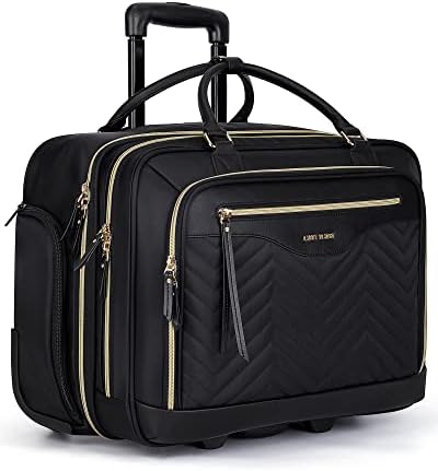 LIGHT FLIGHT Rolling Laptop Bag 17.3 inch Rolling Briefcase for Women Computer Bag with Wheels Rolling Laptop Case Overnight Roller Bag for Carry on Travel Work Business, Black