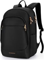 LIGHT FLIGHT Travel Laptop Backpack for Women, 15.6 Inch Anti Theft Laptop Backpack with USB Charging Hole, Water Resistant College Bookbag, Large Capacity Black Computer Backpacks for Work, Black