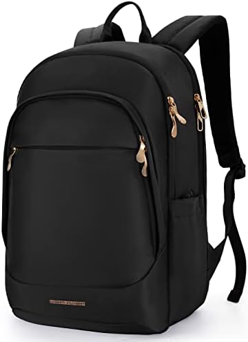 LIGHT FLIGHT Travel Laptop Backpack for Women, 15.6 Inch Anti Theft Laptop Backpack with USB Charging Hole, Water Resistant College Bookbag, Large Capacity Black Computer Backpacks for Work, Black