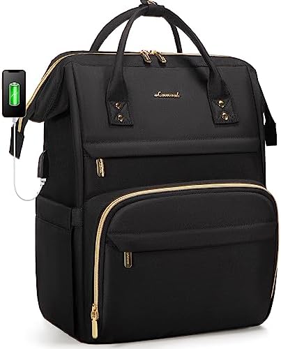 LOVEVOOK Laptop Backpack Women Teacher Backpack Nurse Bags, 15.6 Inch Womens Work Backpack Purse Waterproof Anti-theft Travel Back Pack with USB Charging Port (Black)