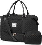 LOVEVOOK Travel Duffle Bag, Weekender Bags for Women with Shoe Compartment, Carry on Overnight Bag with Toiletry Bag, Gym Duffel Bag with Wet Pocket, Hospital Bags for Labor and Delivery, Black