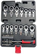 LSLANSOON 27 Pcs Flex Head Ratchet Wrench Set, 6mm-20mm Changeable Torx Ratchet Wrench Heads with Screwdriver Bits Multi Tool Set with Case