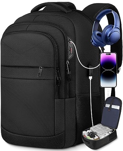 Lapsouno Large Backpack, Extra Large Travel Laptop Backpack, Carry on Backpack, Durable 17 Inch TSA Friendly Business Travel Laptop Backpack with USB Port, Anti Theft Bag Gifts for Men Women, Black