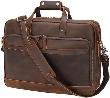Leather Briefcase for Men 17 Inch Laptop Crossbody Shoulder Messenger Bag Attache Case for Business Travel Work Lawyer