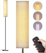 Lithomy Floor Lamp,4 Color Temperature Modern LED Standing Lamp,Stepless Dimmer Remote Control Floor Lamps for Living Room/Bedroom/Office,3000k-7000k Elegant Tall Lamps with Linen Lamp Shade,Timmer