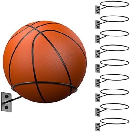Lounsweer 10 Pcs Ball Holder Wall Mount Display Basketball Storage Black Metal Universal Ball Rack Shelf Display Rack Stand for Basketball Football Volleyball Soccer Storage Display Boy