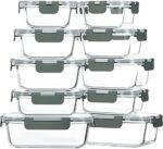 M MCIRCO 20 Pieces Glass Food Storage Meal Prep Container with Lids, Airtight Glass Lunch Bento Boxes, Leak Proof Glass,Microwave, Oven, Freezer and Dishwasher Friendly