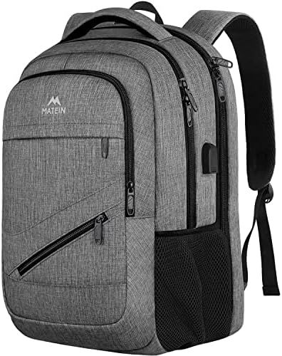 MATEIN Travel Laptop Backpack,TSA Large Travel Backpack for Women Men, 17 Inch Business Flight Approved Carry On Backpack with USB Charger Port and Luggage Sleeve, Durable College Rucksack, Grey