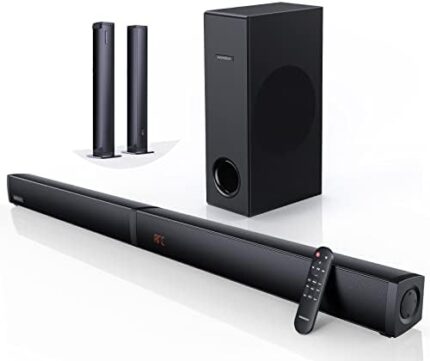 MEREDO Sound bar with Subwoofer 180W Detachable 2 in 1 Sound Bars for TV 2.1CH Treble & Bass Adjust 5 EQ Modes ARC/Optical/AUX/Bluetooth 12L Deep Bass for Home Theater Wall Mount-37 Inch