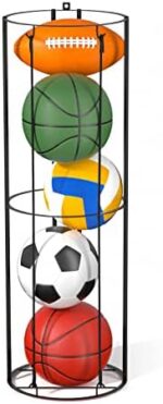 MOYOHIM Garage Ball Storage Vertical Ball Rack, Sports Ball Organizer for Garage, Ball Storage Cage for Garage Organizer, Ball Holder Wall Mount for Basketball, Soccer, Football, Volleyball (Black)