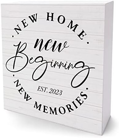 MUBIAO Great Housewarming Gifts New Home Gift Ideas Great Housewarming Gift New Home Decor Rustic Home Accessories Decor New Home New Beginning New Memories Wooden Box 5.1 x 5.1 Inches.