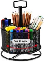 Marbrasse Mesh Desk Organizer, 360-Degree Rotating Multi-Functional Pen Holder, 4 Compartments Desktop Stationary Organizer, Home Office Art Supply Storage Box Caddy (Black)