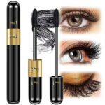 Mascara Black Volume and Length, 2 in 1 Tubing Vibely 4D Silk Fiber Mascara Waterproof 5x Longer Voluminous Curling, Smudge Proof Long Lasting Full and Soft Lash Extensions Mascara Vegan for Makeup