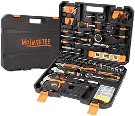 Meiwaltee 198 piece Home Repair Tool Set,General Hand Tool Kit, Auto Repair Tool Box with Sturdy Storage Case,Durable - Perfect for DIY, Home Maintenance,House Repair & Improvement