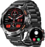 Military Smart Watch for Men Make Calls Rugged Tactical Smartwatch Compatible with Android iPhone Samsung 1.39" HD Screen Heart Rate Sleep Monitor Watch 108 Sports Modes Fitness Tracker (Black A)