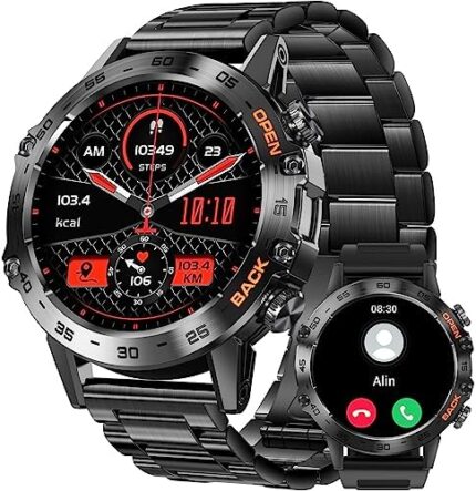 Military Smart Watch for Men Make Calls Rugged Tactical Smartwatch Compatible with Android iPhone Samsung 1.39" HD Screen Heart Rate Sleep Monitor Watch 108 Sports Modes Fitness Tracker (Black A)