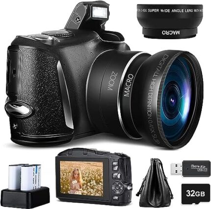 Monitech Digital Camera, 4K Camera for Photography，Compact Vlogging Camerawith 2 Batteries,32GB SD Card, 16x Digital Zoom, 3.0 inch Screen,Camera for Beginners