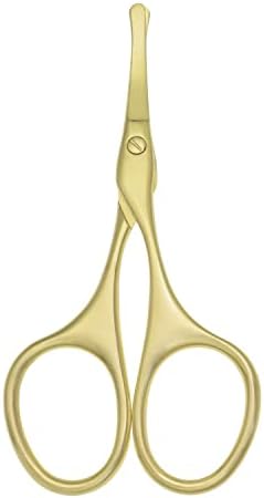 Motanar Multicolor Professional Grooming Scissors for Personal Care Facial Hair Removal and Ear Nose Eyebrow Trimming Stainless Steel Fine Straight Tip Scissors 3.9 Inch (Curved Safety Head Gold)